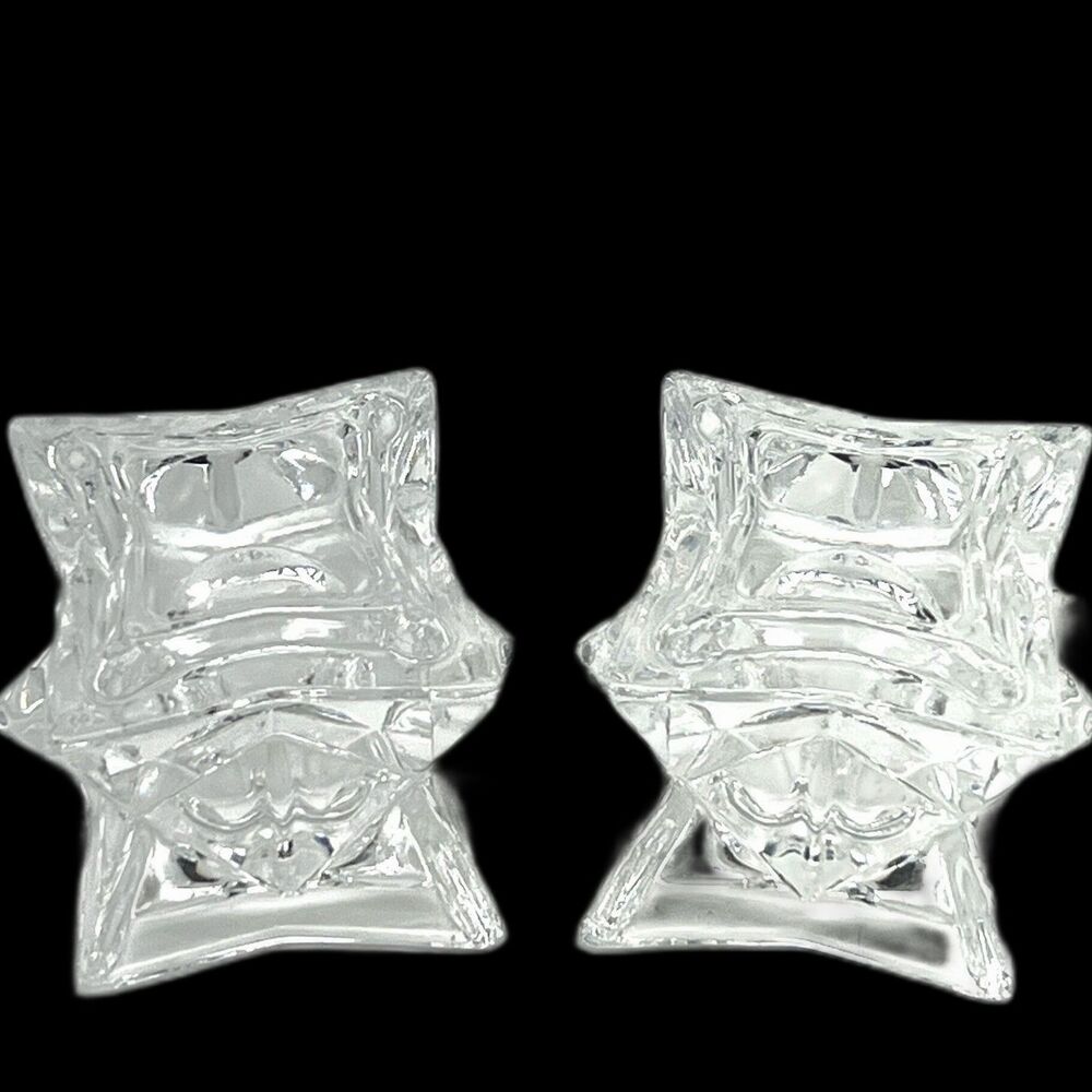 Lead Crystal Candle Holders Set of 2 Pointed Retro Star 2" Michael C. Fina Fifth